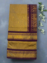 9 Yards Sandal Gold Saree with Purple Border - MIRASILKS 9 Yards Sandal Gold Saree with Purple Border